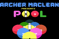 Archer Maclean's 3D Pool title screen for GameBoy Advance
